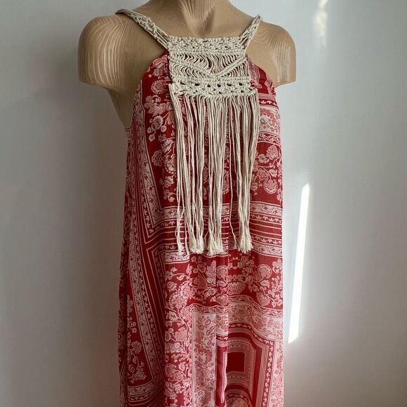 Zara Boho Flowy Coastal Macramé Tassels Maxi Beach Resort Vacation Dress XS / S - Picture 3 of 15